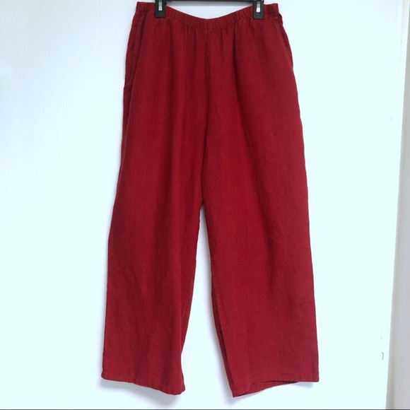 FLAX Red Linen Crop Pants - Picture 2 of 8